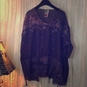 Pretty Purple Boho Laced Trimmed Johnny Was Top